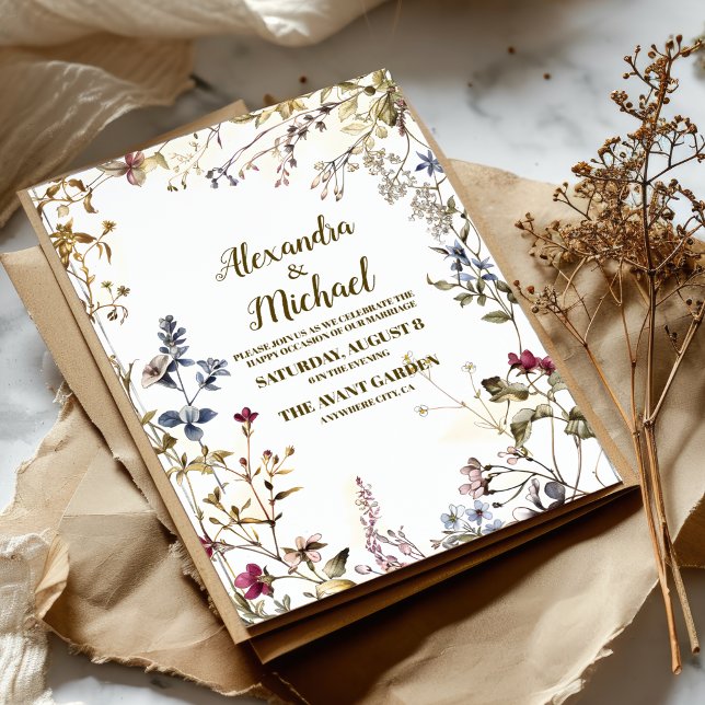Invitation Boho Fleur sauvage d'automne Mariage botanique (Créateur téléchargé)