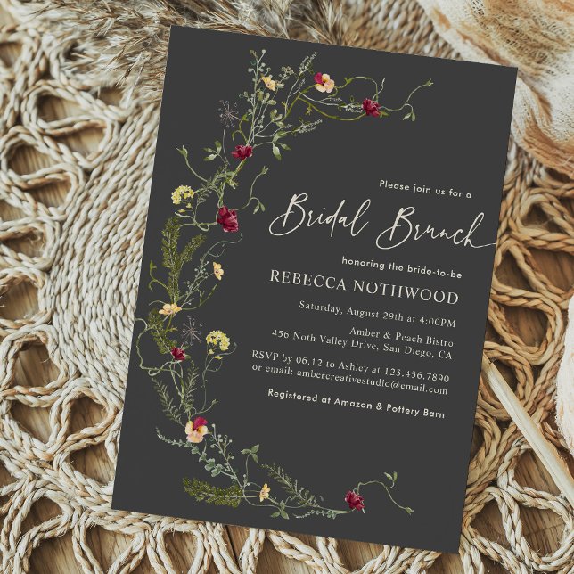 Invitation Boho Fleur sauvage de charbon de bois demi-couronn (Créateur téléchargé)