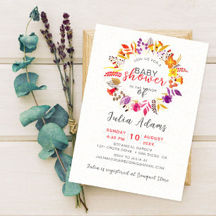 Invitation Boho Fleur sauvage Fall Wreath Foliage Baby shower
