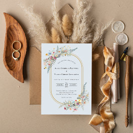 Invitation Boho Fleur sauvage Fern Dusty Mariage bleu