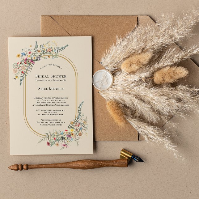Invitation Boho Fleur sauvage Fern Fête des mariées beige (Créateur téléchargé)