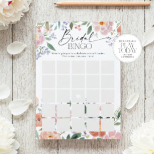 Invitation Boho Fleur sauvage Fête des mariées Jeu de Bingo