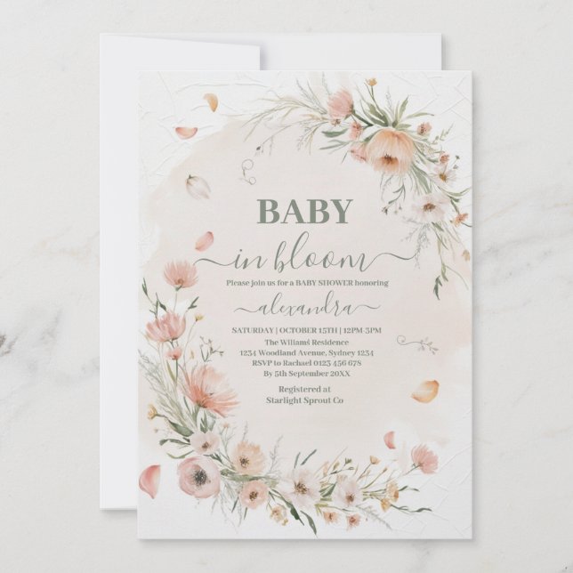 Invitation Boho Fleur sauvage Flora Baby shower (Devant)