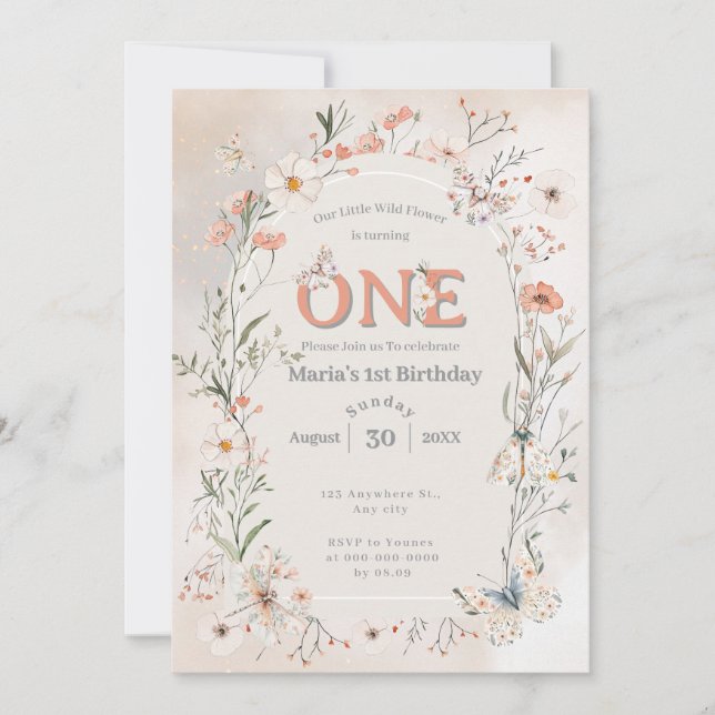 Invitation Boho Fleur sauvage Floral Baby Anniversaire (Devant)