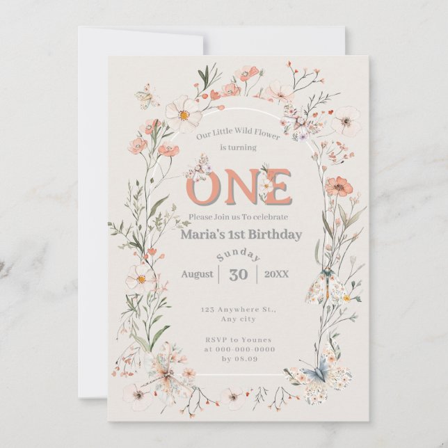 Invitation Boho Fleur sauvage Floral Baby Anniversaire (Devant)