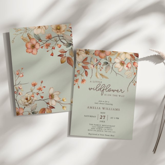 Invitation Boho Fleur sauvage Floral Sage Baby shower vert (Créateur téléchargé)