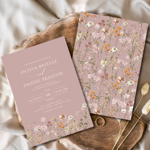Invitation Boho Fleur sauvage Garden Mauve Mariage rose