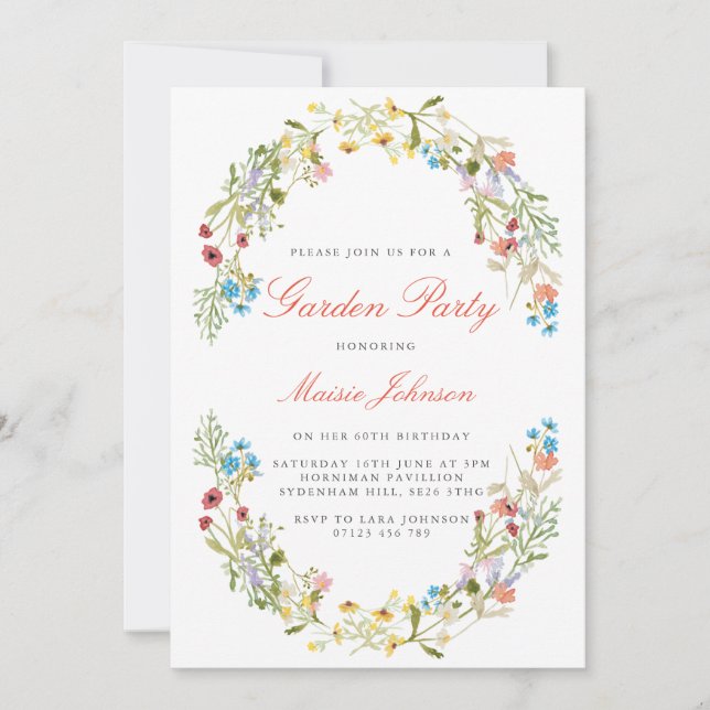Invitation Boho Fleur sauvage Garden Party Anniversaire Invit (Devant)
