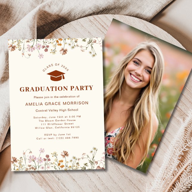 Invitation Boho Fleur sauvage Graduation Party Boho Bloom (Créateur téléchargé)