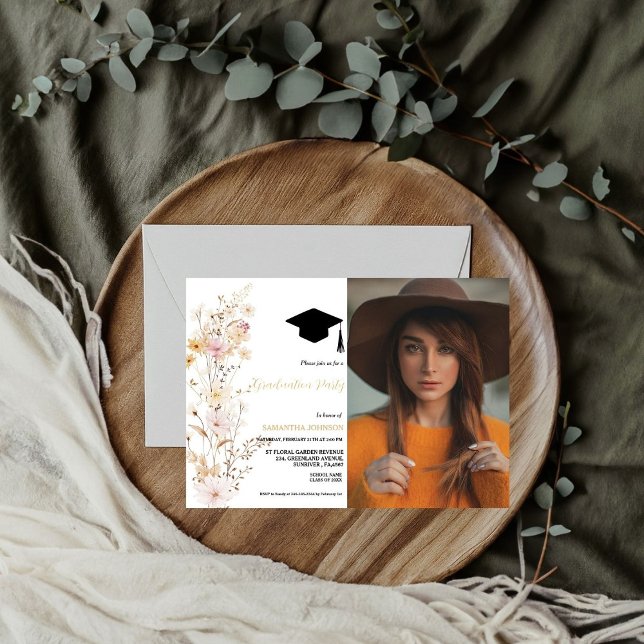 Invitation Boho Fleur sauvage Grass Girl Graduation Party (Créateur téléchargé)