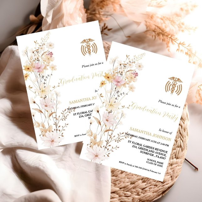 Invitation Boho Fleur sauvage Infirmière en herbe Fête de gra (Créateur téléchargé)