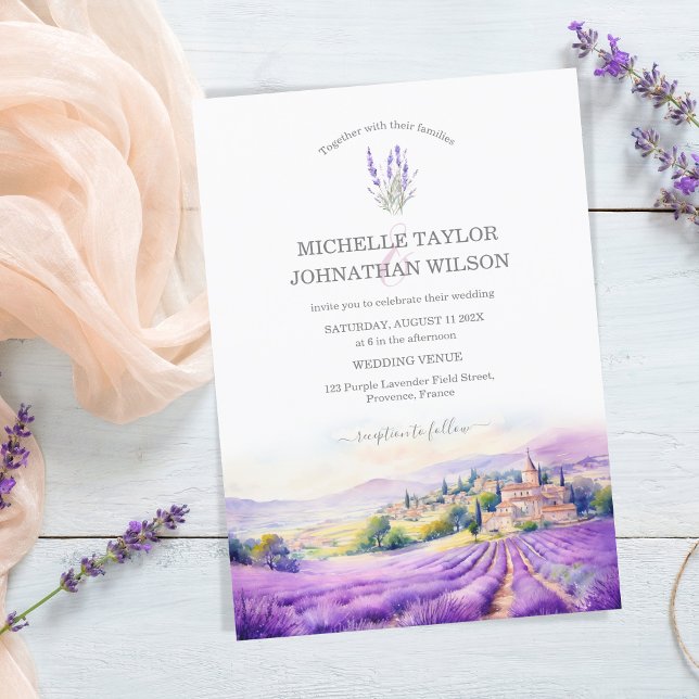 Invitation Boho Fleur sauvage Lavande violet violet Floral (lavender fields watercolor provence)