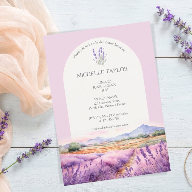 Invitation Boho Fleur sauvage Lavande violet violet Floral (watercolor lavender fields)