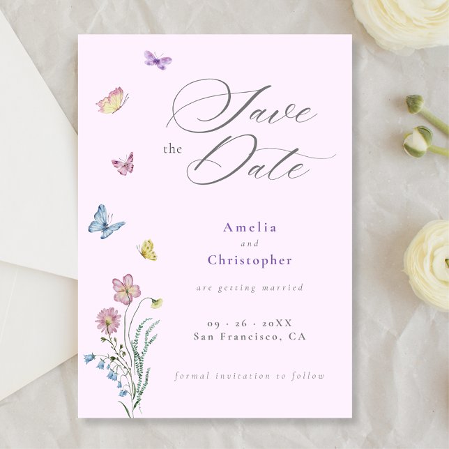 Invitation Boho Fleur sauvage mariage violet Enregistrer la d (Créateur téléchargé)