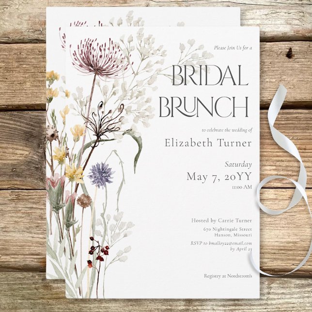 Invitation Boho Fleur sauvage Moderne Floral Bridal Brunch (Boho Wildflowers Modern Floral Bridal Brunch Invitation)