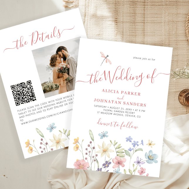Invitation Boho fleur sauvage qr code photo mariage (Créateur téléchargé)
