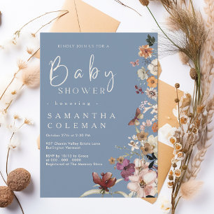 Invitation Boho Fleur sauvage Rustic Periwinkle Baby shower