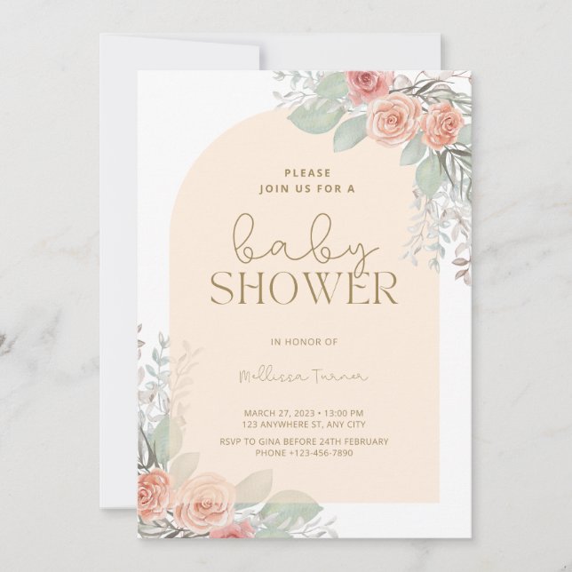 Invitation Boho Fleurs Bohemian Desert Girl Baby shower (Devant)