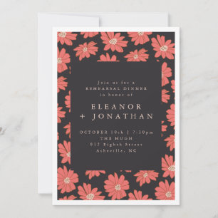 Invitation Boho Fleurs Botaniques Noir Rouge Repétition Dîner
