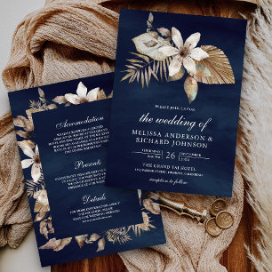 Invitation Boho Fleurs de Palmier Séchées Tout en Un Mariage