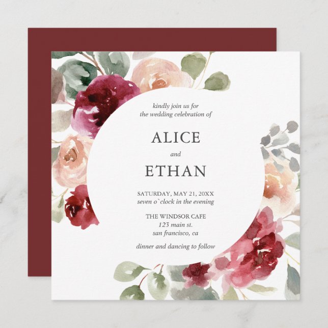 Invitation Boho Fleurs De Vins Et Mariage De Verdure (Devant / Derrière)