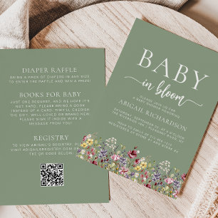 Invitation Boho Fleurs des Champs Vert Sauge Code QR Baby Sho