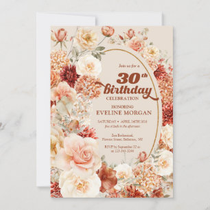 Invitation Boho fleurs en terre cuite super 30e anniversaire