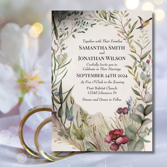 Invitation BOHO Fleurs et Branches Mariage (Créateur téléchargé)