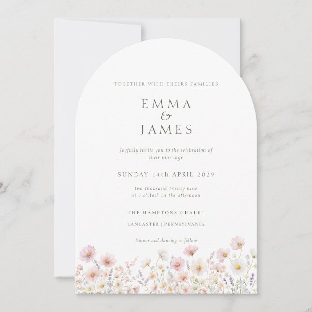 Invitation Boho Fleurs sauvages Été printemps Vert sauge Mari (Devant)