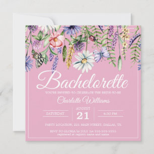 Invitation Boho Fleurs sauvages rose pâle