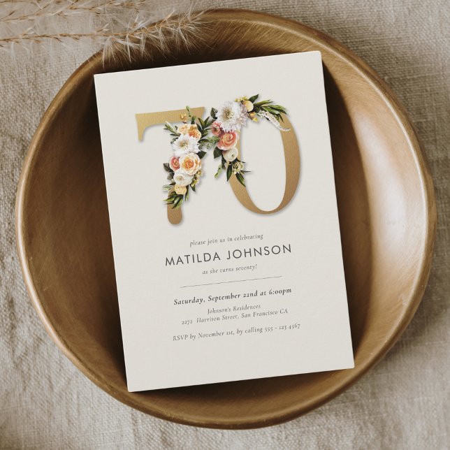 Invitation Boho Floral 70e anniversaire (Boho Floral 70th Birthday Invitation)
