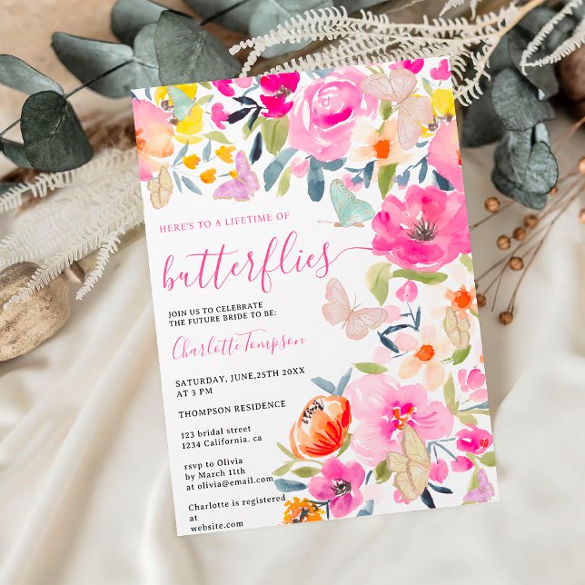Invitation Boho floral aquarelle papillons nuptiale douche (Boho floral watercolor butterflies bridal shower invitation)