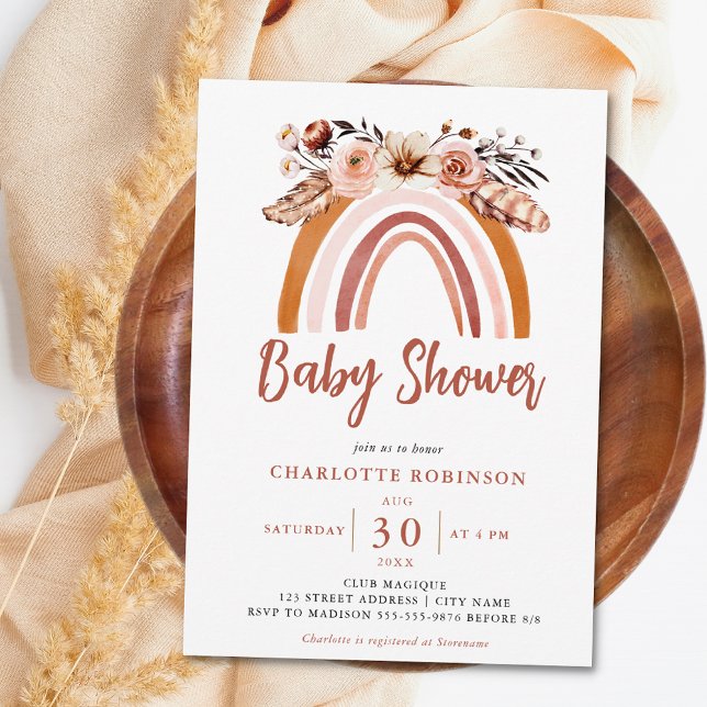 Invitation Boho Floral Arc-en-ciel Terracotta Baby shower ora (Créateur téléchargé)