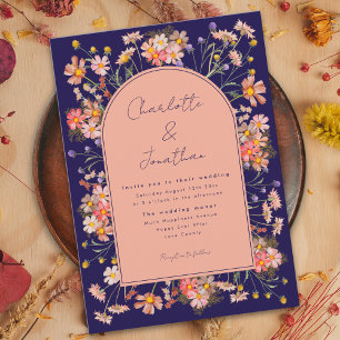 Invitation Boho Floral Arch Mariage de automne bleu marine