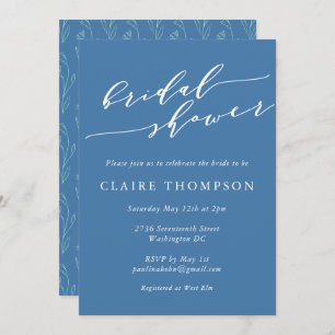 Invitation Boho Floral Art Blue Script Fête des mariées