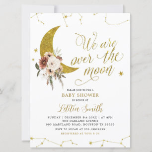 Invitation Boho Floral au-dessus de la lune Baby shower Invit
