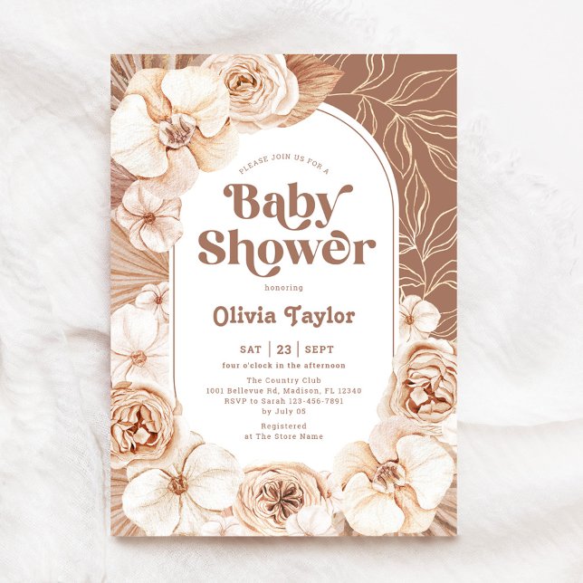 Invitation Boho Floral Baby shower Mocha (Créateur téléchargé)