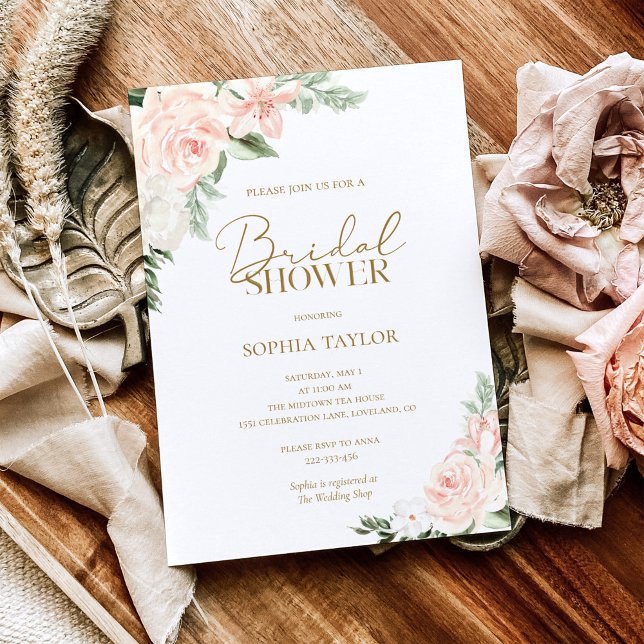 Invitation Boho Floral Blush Rose Sage Fête des mariées verte (Créateur téléchargé)