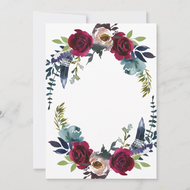 Invitation Boho Floral Bourgogne Merlot Marine BLANC BLANC BL (Devant)