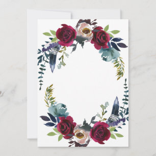 Invitation Boho Floral Bourgogne Merlot Marine BLANC BLANC BL