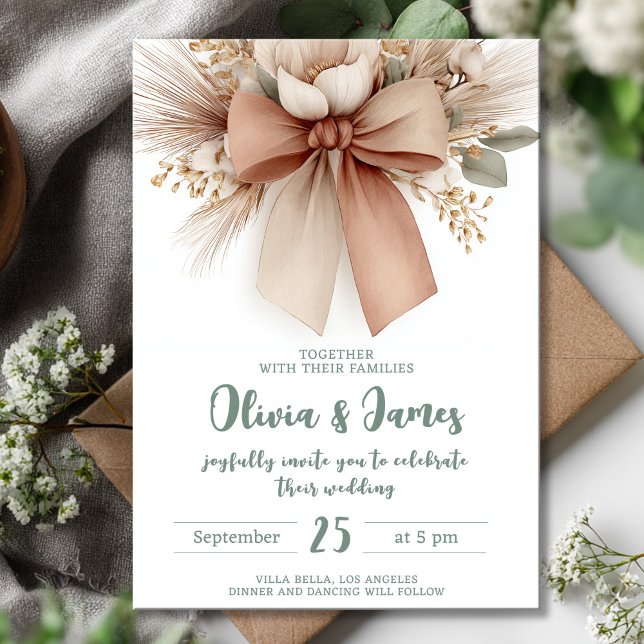 Invitation Boho Floral Bow Mariage (Créateur téléchargé)