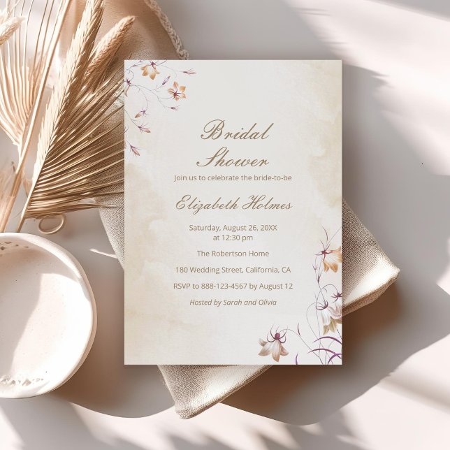 Invitation Boho Floral Bridal Douche (Boho Floral Bridal Shower Invitation on a neutral boho table.)