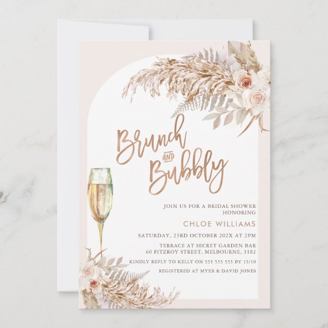 Invitation Boho Floral Brunch Fête des mariées Bubbly (Devant)
