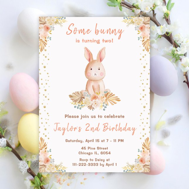 Invitation Boho Floral Bunny Anniversaire (Créateur téléchargé)