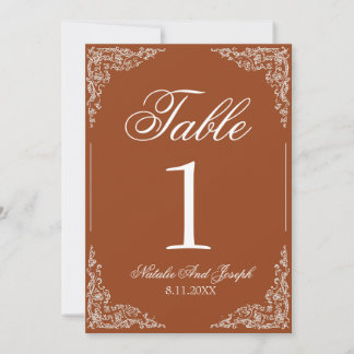 Invitation Boho Floral Burnt Orange Rust Wedding Table Number