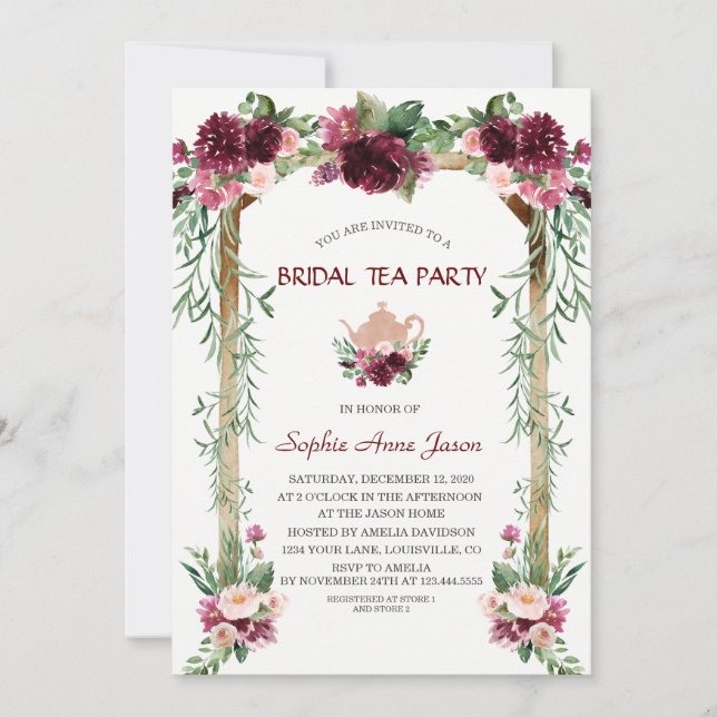 Invitation Boho Floral Canopy Fall Bridal Tea Party (Devant)