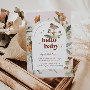 Invitation Boho Floral Champignon Botanique Baby Shower