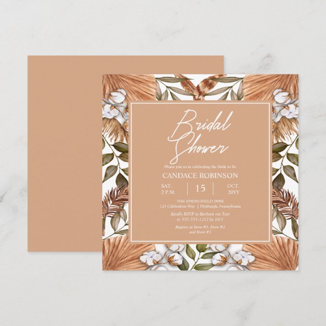 Invitation Boho Floral Coton | Fête des mariées de graminées  (Devant / Derrière)