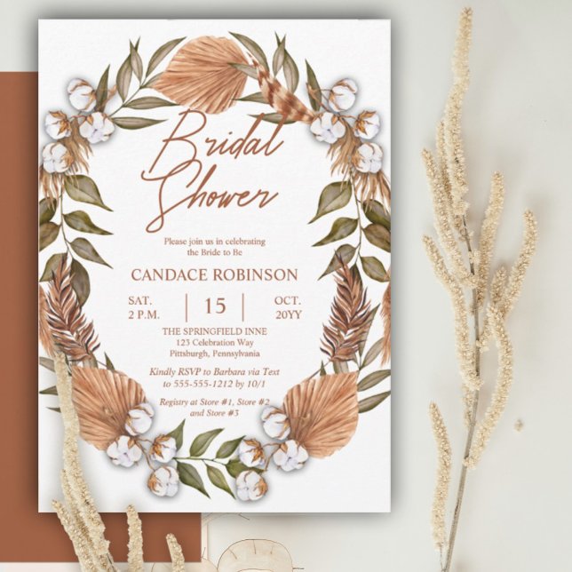 Invitation Boho Floral Coton | Fête des mariées de graminées  (Créateur téléchargé)