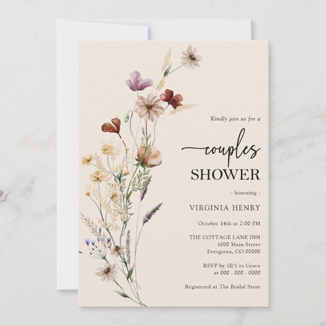 Invitation Boho Floral Couples Douche (Devant)